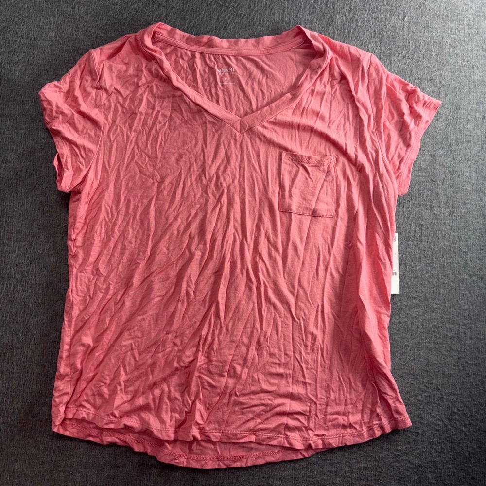 Alfani Intimates Womens V-Neck Sleep Shirt Rose Blossom Pink Pocket Tee Medium